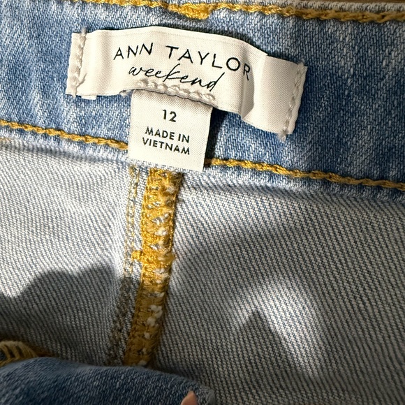 Ann Taylor Light Blue Denim Midi Skirt Frayed Hem - Picture 11 of 12